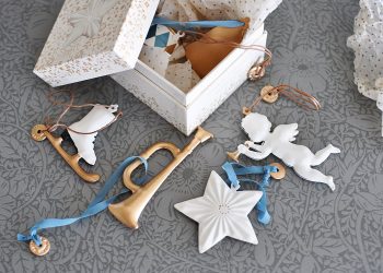 Julpynt vit/guld 6 st i en ask | Maileg | Willekulla Lantlig Inredning | närbild